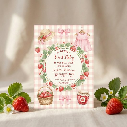 Invitation Strawberry bow baby shower First Berry Sweet