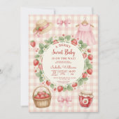 Invitation Strawberry bow baby shower First Berry Sweet (Devant)