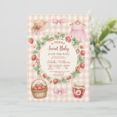 Invitation Strawberry bow baby shower First Berry Sweet (Debout devant)
