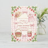 Invitation Strawberry bow baby shower First Berry Sweet (Debout devant)