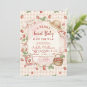 Invitation Strawberry bow baby shower First Berry Sweet (Debout devant)