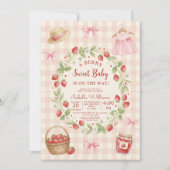 Invitation Strawberry bow baby shower First Berry Sweet (Devant)