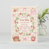 Invitation Strawberry bow baby shower First Berry Sweet (Debout devant)
