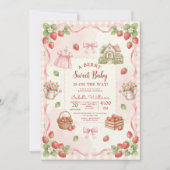 Invitation Strawberry bow baby shower First Berry Sweet (Devant)