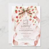 Invitation Strawberry Bow Berry Sweet Second Birthday  (Devant)