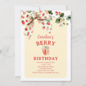 Invitation Strawberry Bow Girls Berry First Birthday (Devant)