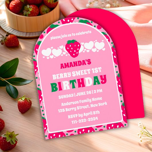 Invitation Strawberry First Birthday Celebration Arch