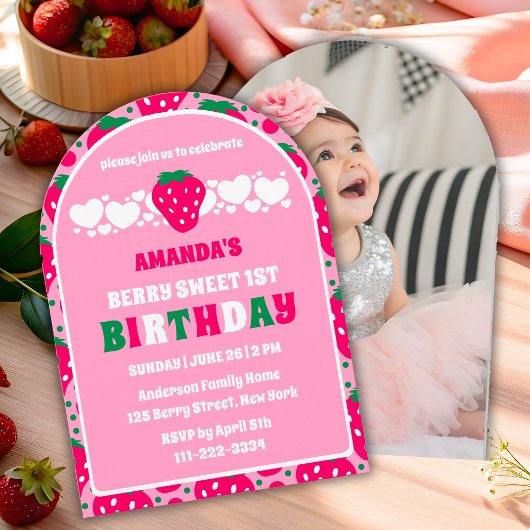 Invitation Strawberry First Birthday Celebration Photo Arch