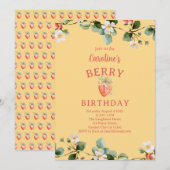 Invitation Strawberry Garden First Girls Birthday (Devant / Derrière)