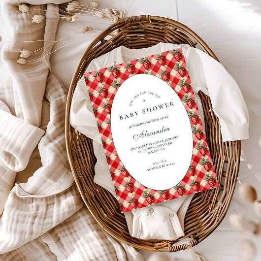 Invitation Strawberry Gingham Cottage Baby Shower