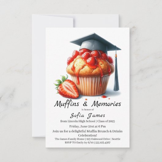 Invitation Strawberry Graduation Cupcake Brunch Celebration (Devant)