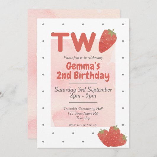 Invitation Strawberry Polka Dot DEUX 2 (Devant / Derrière)