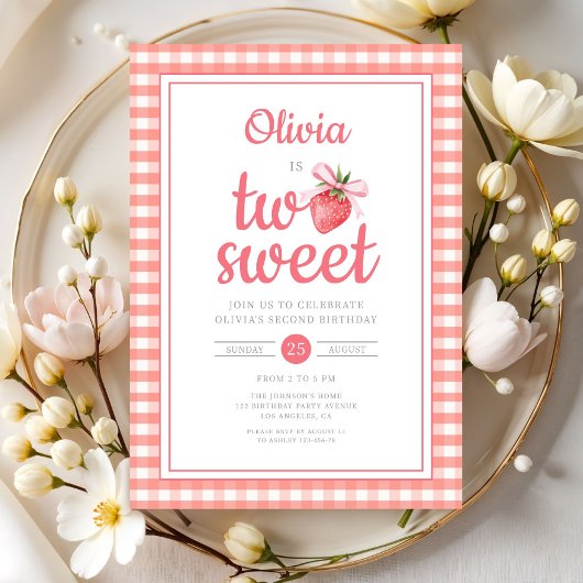 Invitation Strawberry Two Sweet 2nd Birthday Party