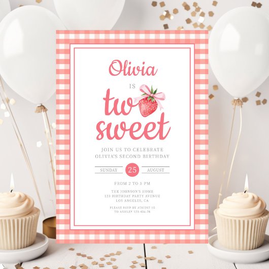Invitation Strawberry Two Sweet 2nd Birthday Party