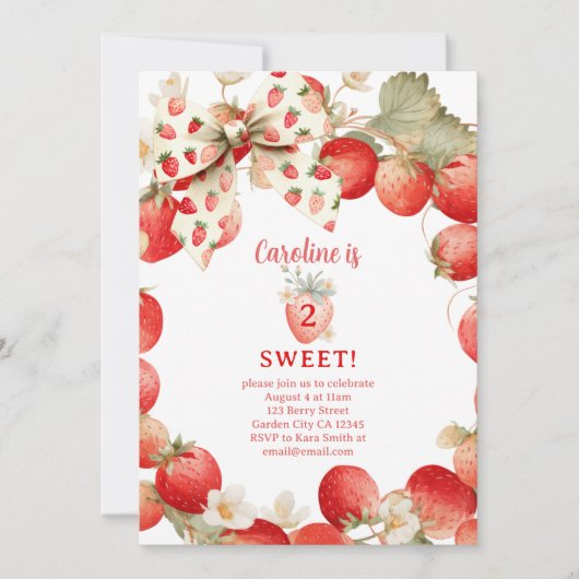 Invitation Strawberry Two Sweet Girls Berry Second Birthday (Devant)