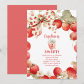 Invitation Strawberry Two Sweet Girls Berry Second Birthday (Devant / Derrière)