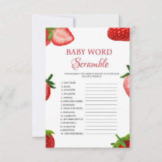 Invitation Strawberry word scramble baby shower game card
