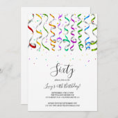 Invitation Streamers colorés & Confetti 60e anniversaire (Devant / Derrière)