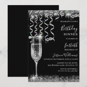 Invitation Streamers & Sparkle Anniversaire Dîner