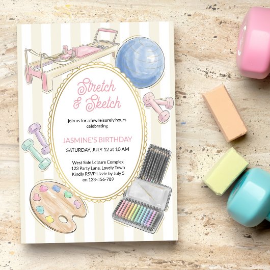 Invitation Stretch and Sketch Pilates Art Birthday Party