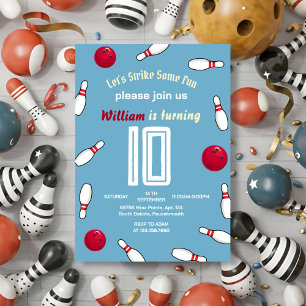Invitation Strike cool sports bleu Bowling 10e anniversaire