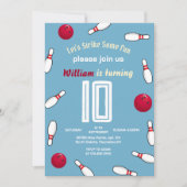 Invitation Strike cool sports bleu Bowling 10e anniversaire (Devant)