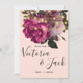 Invitation string light Fleur Bourgogne enregistrer les dates (Devant)
