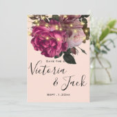 Invitation string light Fleur Bourgogne enregistrer les dates (Debout devant)
