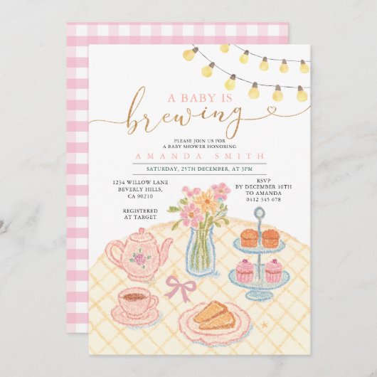 Invitation String Light Tea Party bébé est en train de brasse (Devant / Derrière)