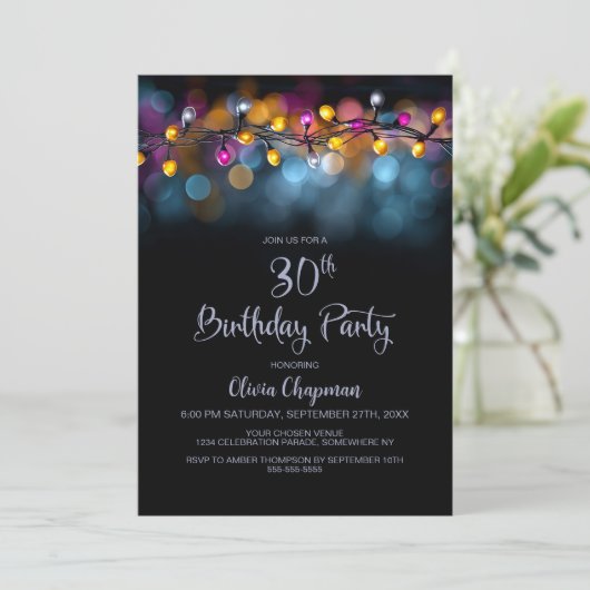Invitation String Lights 30th Birthday Party (Debout devant)