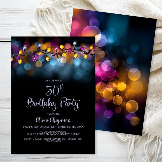 Invitation String Lights 50th Birthday Party