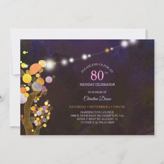 Invitation String Lights 80e fête d'anniversaire (Dos)