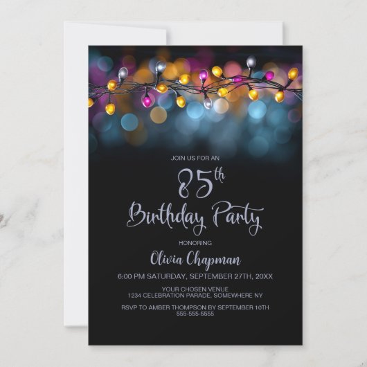 Invitation String Lights 85th Birthday Party (Devant)