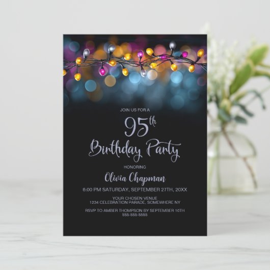 Invitation String Lights 95th Birthday Party (Debout devant)