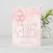 Invitation String Lights & Balloons Sweet 16 Rose Gold ID473 (Debout devant)
