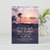 Invitation String Lights Beach Palms Sunset Mariage (Debout devant)