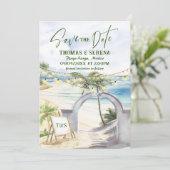 Invitation String Lights Beach QR Code Enregistrer La Date Tr (Debout devant)