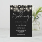 Invitation String Lights Black And White Photo Wedding (Debout devant)