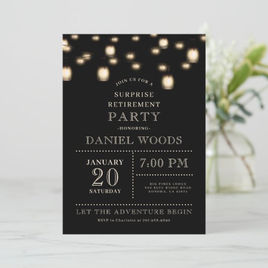 Invitation String Lights Black Surprise RetiParty (Debout devant)