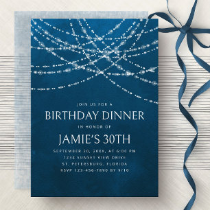 Invitation String Lights Blue Anniversaire Dîner
