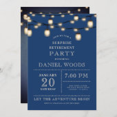 Invitation String Lights Blue Surprise RetiParty (Devant / Derrière)