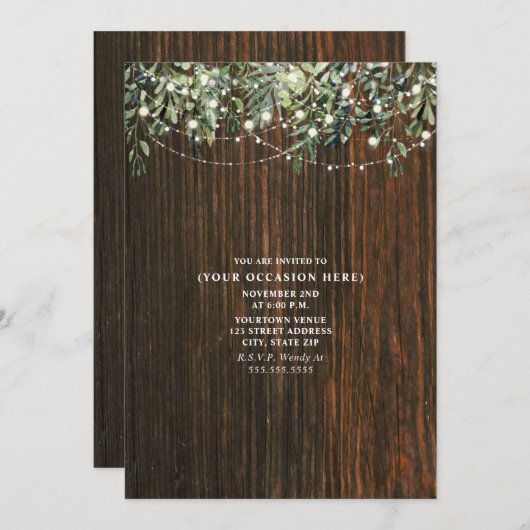 Invitation String Lights Botanical Rustic Wood Générique Part (Devant / Derrière)