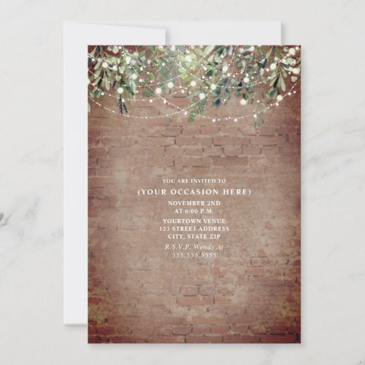 Invitation String Lights Brick Botanical Party générique (Devant)