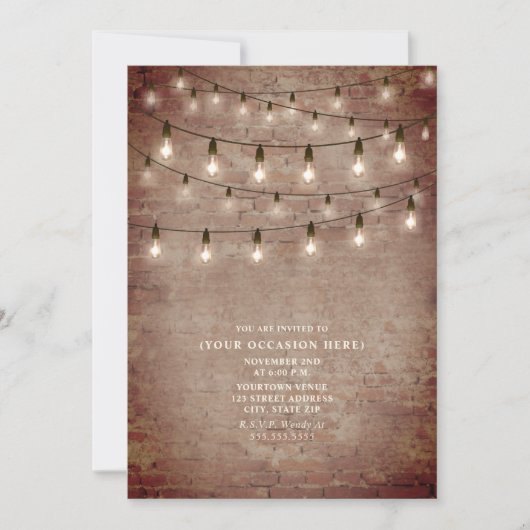 Invitation String Lights Brick Générique All Purpose Party (Devant)
