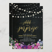 Invitation String Lights & Chalkboard Surprise fête d'anniver (Devant / Derrière)