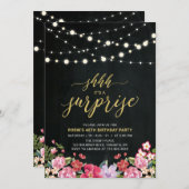 Invitation String Lights & Chalkboard Surprise fête d'anniver (Devant / Derrière)