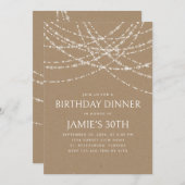 Invitation String Lights Dîner d'anniversaire Kraft (Devant / Derrière)