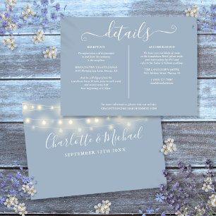 Invitation String Lights Dusty Blue Détails du Mariage Info