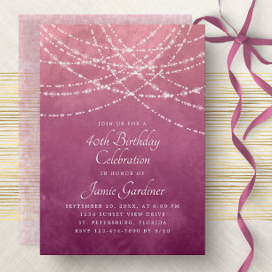 Invitation String Lights Dusty Rose rose Anniversaire