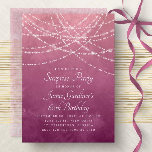 Invitation String Lights Dusty Rose rose Anniversaire